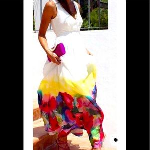 Mng mango dip dye ombré white red multicolor floral watercolor flower maxi dress